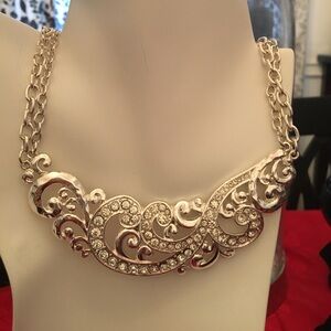 Silver Tone Scroll Filigree Necklace